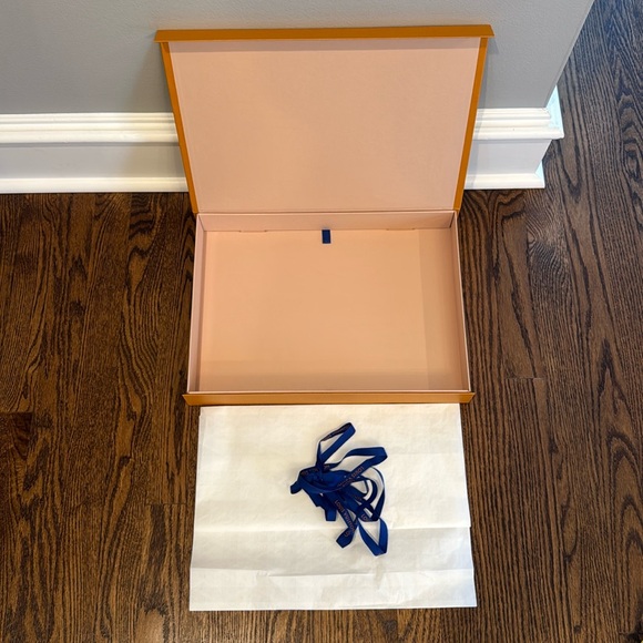 Louis Vuitton Gold Orange Blue Empty Shirt Gift Box Ribbon with Tissue Paper - Picture 10 of 13